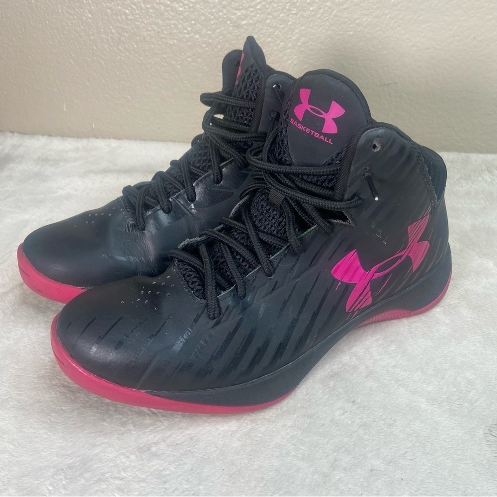 Under Armour Black Pink High Top Basketball Shoes Size 7.5 - Picture 9 of 14